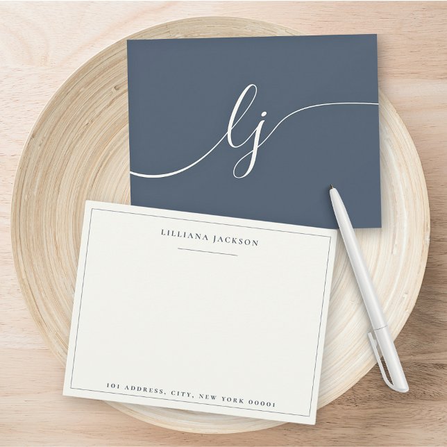 Einfache Script Personalisiert Stationery Navy & I Mitteilungskarte (Von Creator hochgeladen)