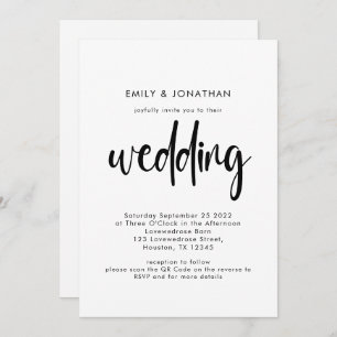 Einfache Script QR Code Schwarz-weiße Hochzeit Einladung