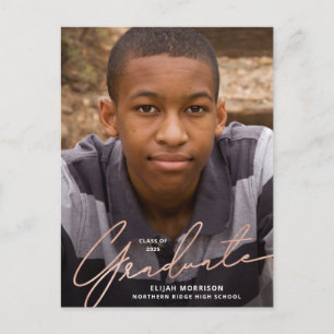 Einfache Script-Rose Gold Overlay Foto Abschluss Postkarte