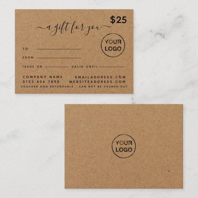 Einfache Script rustikale Country Kraft Gift Cards Visitenkarte (Vorne/Hinten)