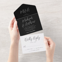 Einfache Script Schwarz und Weiß Hochzeit All In One Einladung