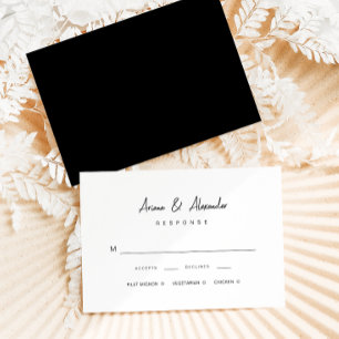 Einfache Script Schwarz und Weiß Hochzeit RSVP Karte