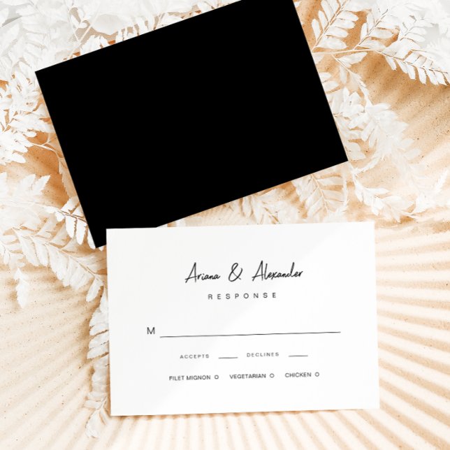 Einfache Script Schwarz und Weiß Hochzeit RSVP Karte (Von Creator hochgeladen)