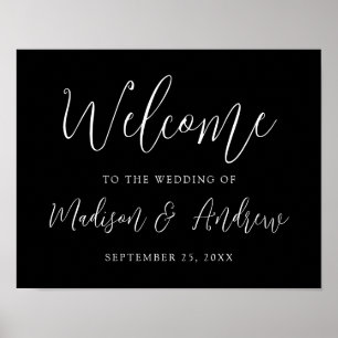 Einfache Script Schwarz und Weiß Hochzeit Willkomm Poster