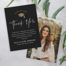 Einfache Script-Schwarz-Weiß-Foto-Abschluss Dankeskarte