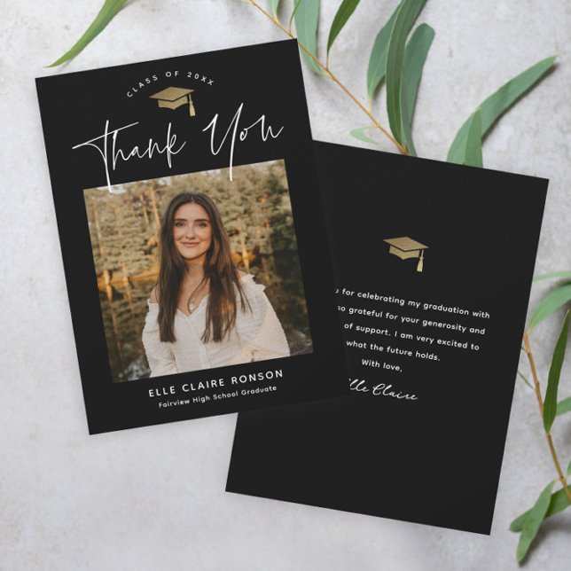 Einfache Script-Schwarz-Weiß-Foto-Abschluss Dankeskarte (Von Creator hochgeladen)