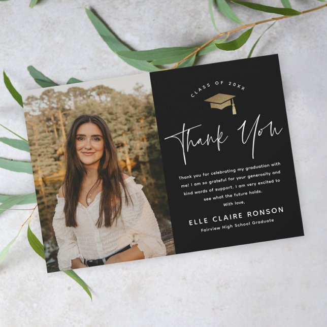 Einfache Script-Schwarz-Weiß-Foto-Abschluss Dankeskarte (Von Creator hochgeladen)