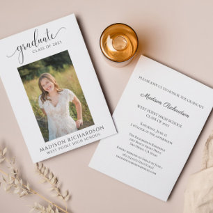 Einfache Script-Schwarz-Weiß-Foto-Graduierungspart Einladung