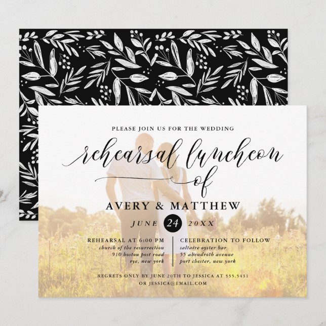 Einfache Script Typografy Foto Probe Luncheon Einladung (Vorne/Hinten)