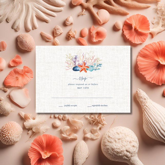 Einfache Seashell Beach RSVP-Karte RSVP Karte (Simple Seashell Beach RSVP Card)