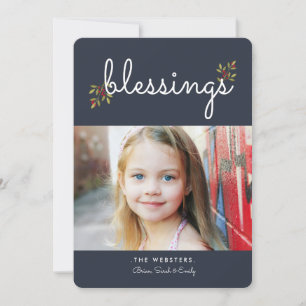 Einfache Segnung Weihnachts-Fotokarte Blau Feiertagskarte
