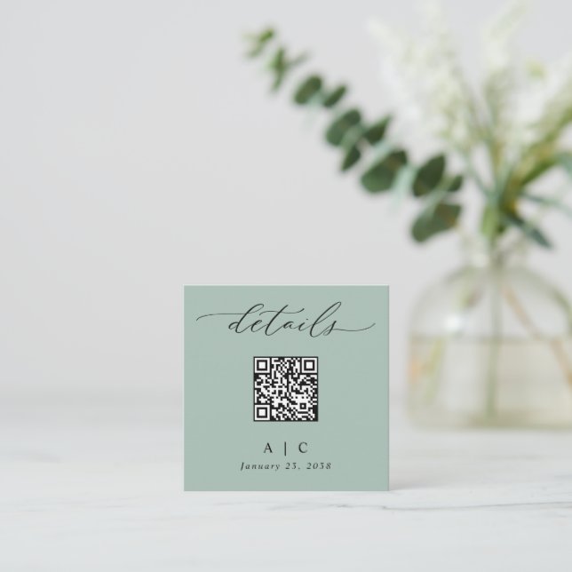 Einfache Seite Green QR Code Hochzeitdetails Begleitkarte (Stehend Vorderseite)