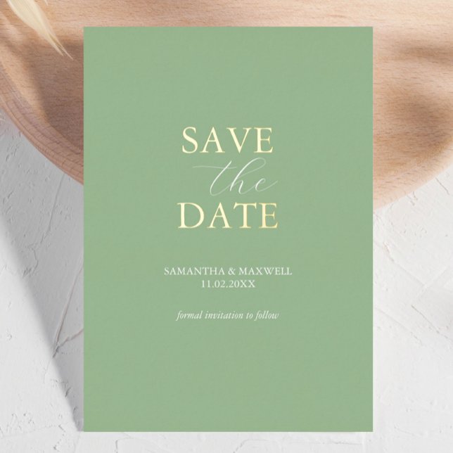 Einfache Seite Grün Save the Date Hochzeitsfolie Folieneinladung (contemporary save the date cards green minimalist )