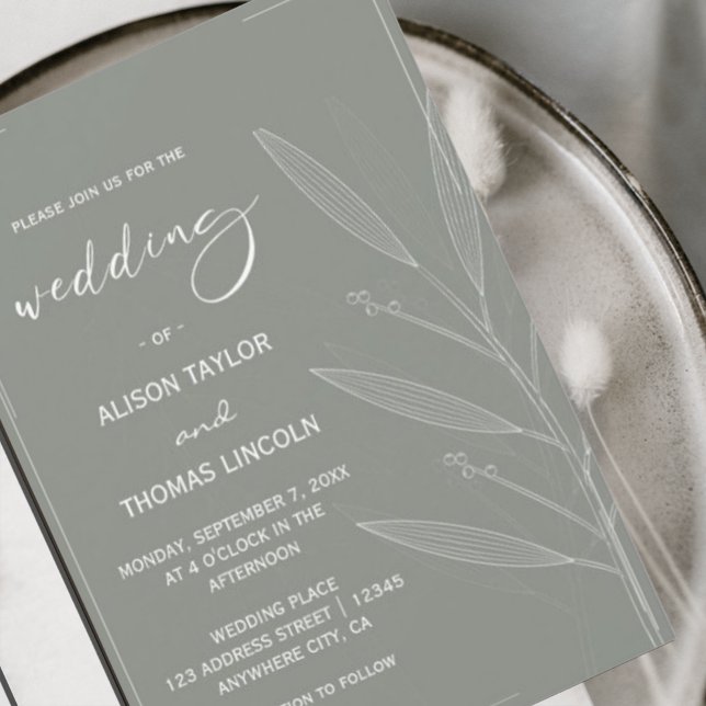 Einfache Seite Grün und Weiß Einladung (#greenerywedding#springsummerbotanical #agegreen #mintgreen #modernwedding#wildflower )