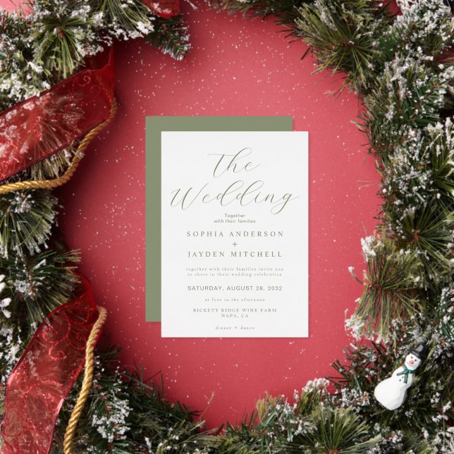 Einfache Seite Grün und Weiß Hochzeitsästhetik Folieneinladung (Insitu)