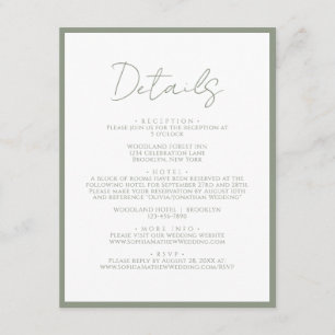 Einfache Seite Grün weiße Skripte Hochzeitsdetails Begleitkarte