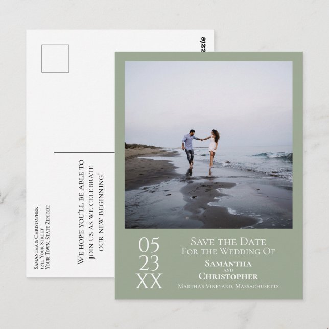 Einfache Seite Grüne Hochzeit Speichern Sie das Da Postkarte (Vorne/Hinten)