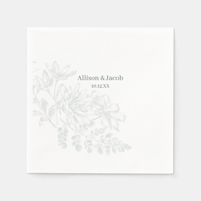 Einfache Seite Grüne Linie Zeichnend Hochzeit Serviette (Vorderseite)