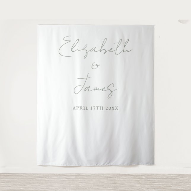 Einfache Seite Grünes Skript Hochzeitsskript Foto  Wandteppich (Vorderseite)