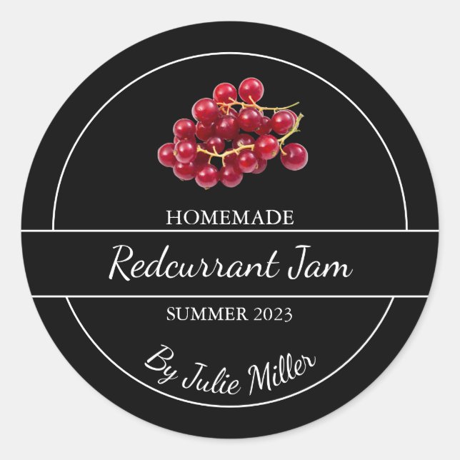 Einfache, selbst gemachte Redcurrant-Jam-Label Runder Aufkleber (Vorderseite)