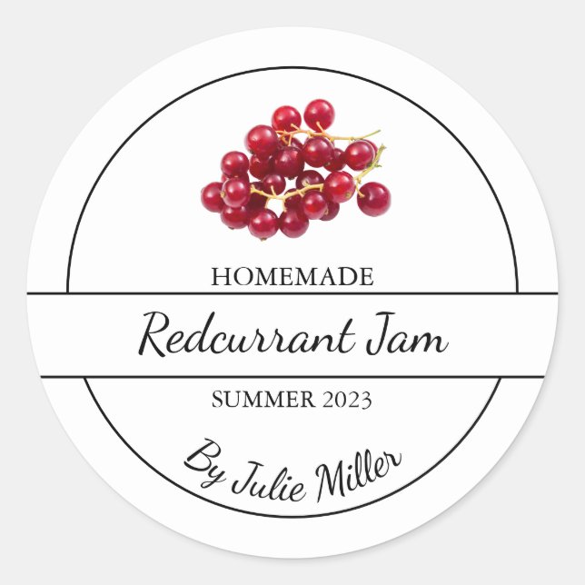 Einfache, selbst gemachte Redcurrant-Jam-Label Runder Aufkleber (Vorderseite)