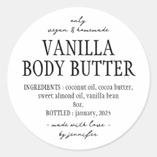 Einfache selbstgemachte Vanille-Körperbutter-Zutat Runder Aufkleber