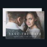 Einfache Serif | Eleganter klassischer Text und Fo Save The Date<br><div class="desc">Diese einfachen und eleganten Speicherkarten sind mit einem Foto aus Vollblut,  einem klassischen,  weißen Serifentext am unteren Rand und einem weichen,  grauen Rücken ausgestattet.</div>