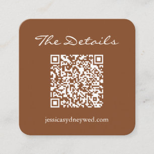 Einfache Sienna Brown Script Wedding Details QR Co Begleitkarte