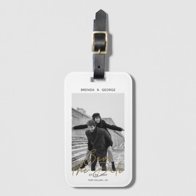 Einfache Signatur Minimalistisches Foto Save the D Gepäckanhänger (Vorderseite Vertikal)