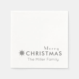 Einfache Silber frohe Weihnachtsfamilie Name Serviette
