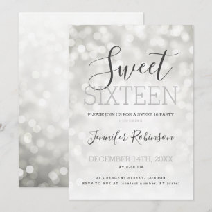 Einfache Silber Sweet 16 Geburtstag Funkelnd Light Einladung