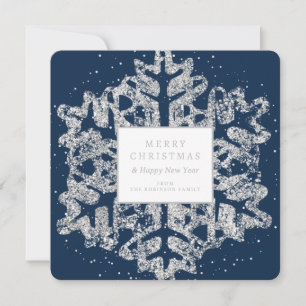 Einfache Silber Weihnachts-Glitzer Snowflake Navy Feiertagskarte