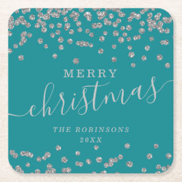 Einfache Silber Weihnachtsfeiertage Glitzer Aquama Rechteckiger Pappuntersetzer