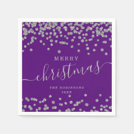 Einfache Silber Weihnachtsfeiertage Glitzer Lila Serviette