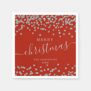 Einfache Silber Weihnachtsfeiertage Glitzer Rot Serviette