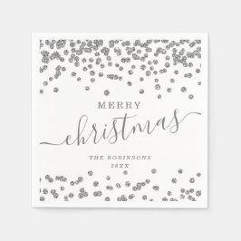 Einfache Silber Weihnachtsfeiertage Glitzer Weiß Serviette