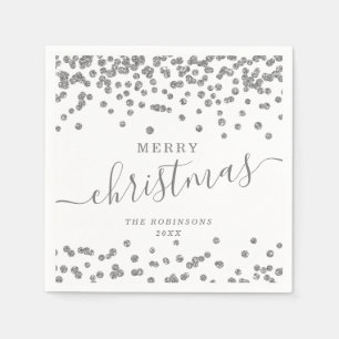 Einfache Silber Weihnachtsfeiertage Glitzer Weiß Serviette