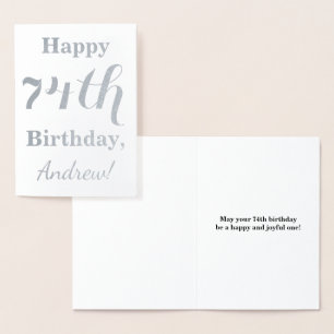 Einfache Silberfolie "HAPPY 74. GEBURTSTAG" + Name Folienkarte