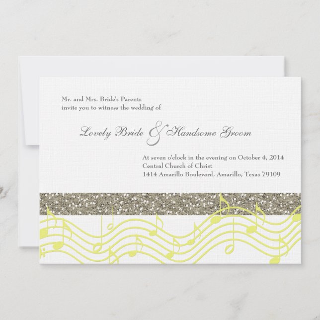 Einfache, silbergelbe Graumusik Einladung zur Hoch (Vorderseite)