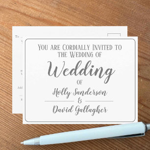 Einfache silbergraue und weiße Hochzeitseinladung Postkarte