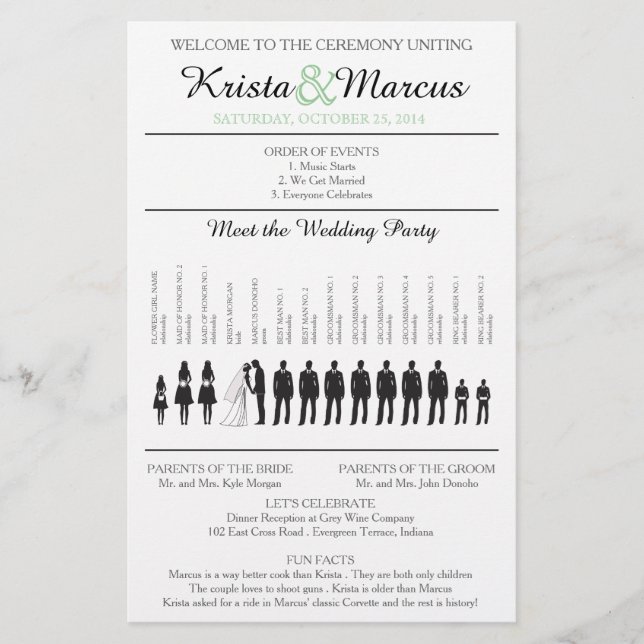 Einfache Silhouetten Hochzeitsprogramm Flyer (Vorderseite)