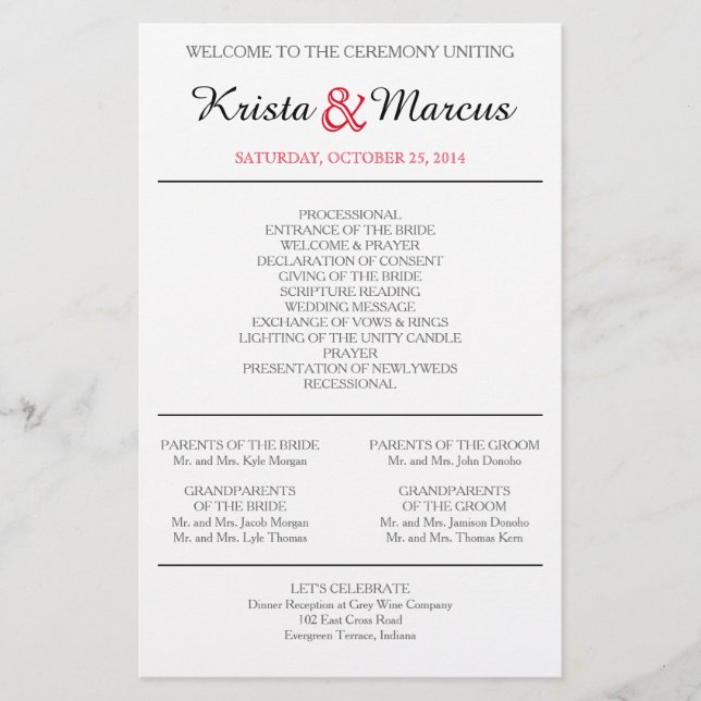 Einfache Silhouetten Hochzeitsprogramm Flyer (Vorderseite)