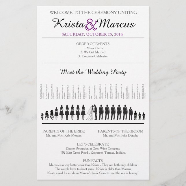 Einfache Silhouetten Hochzeitsprogramm Flyer