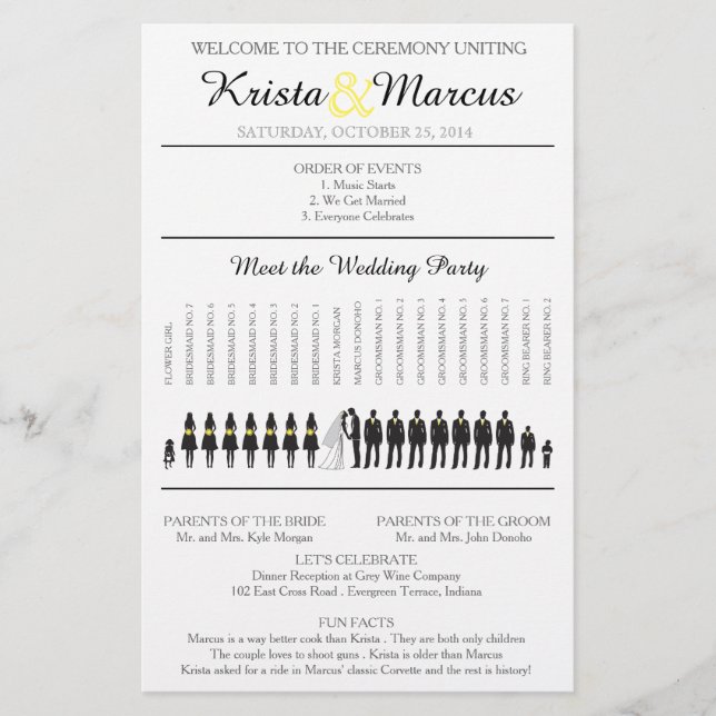 Einfache Silhouetten Hochzeitsprogramm Flyer (Vorderseite)