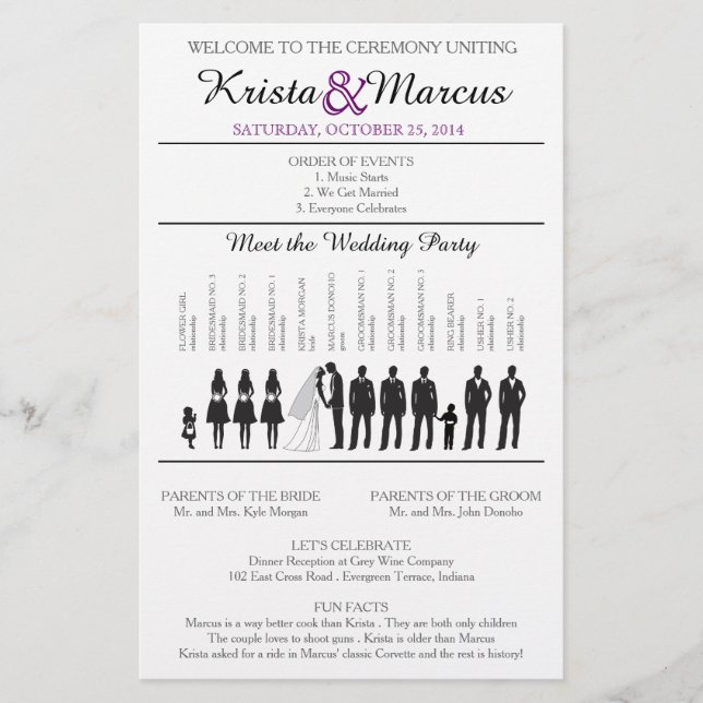 Einfache Silhouetten Hochzeitsprogramm Flyer (Vorderseite)