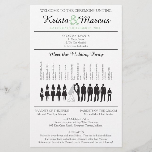 Einfache Silhouetten Hochzeitsprogramm Flyer (Vorderseite)