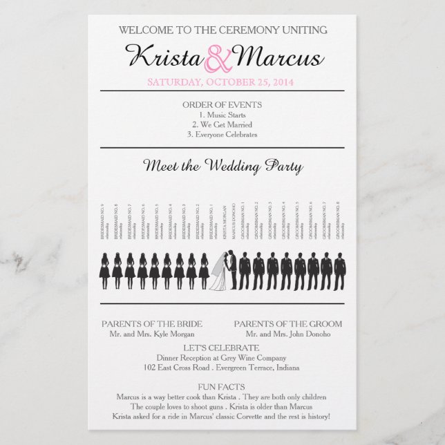 Einfache Silhouetten Hochzeitsprogramm Flyer (Vorderseite)