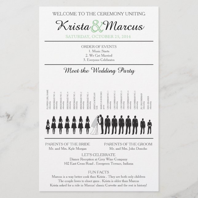 Einfache Silhouetten Hochzeitsprogramm Flyer (Vorderseite)