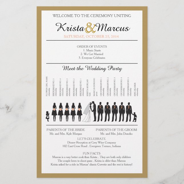 Einfache Silhouetten Hochzeitsprogramm Flyer (Vorderseite)