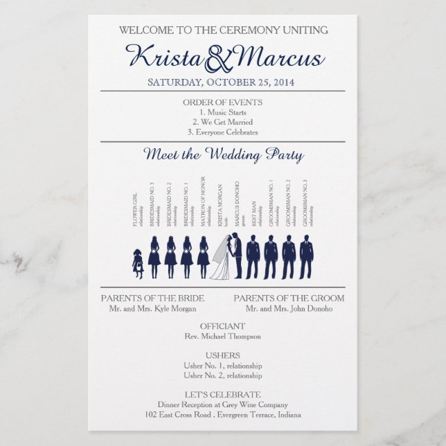 Einfache Silhouetten Hochzeitsprogramm Flyer (Vorderseite)